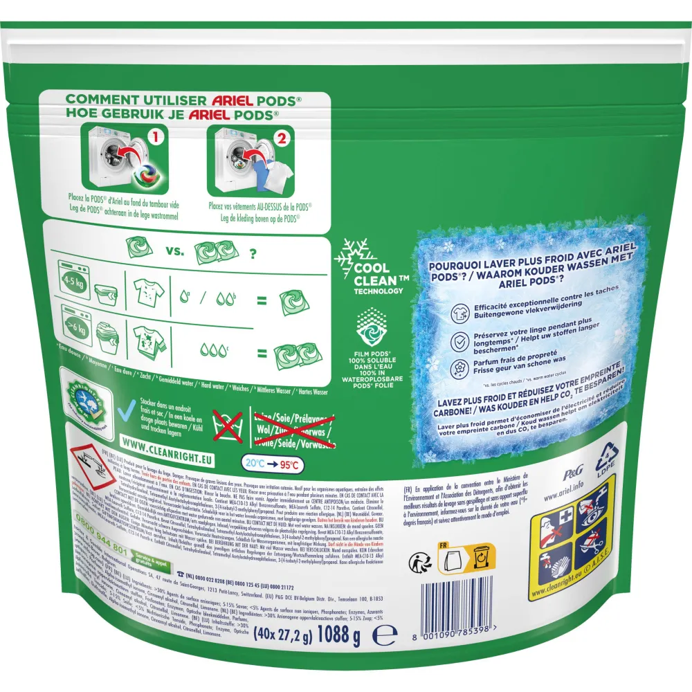 Outlet Ariel Pods+ Vloeibaar Wasmiddelcapsules + Ultra Vlekverwijderaar - 3 X 40 Wasbeurten - 120 Wasbeurten