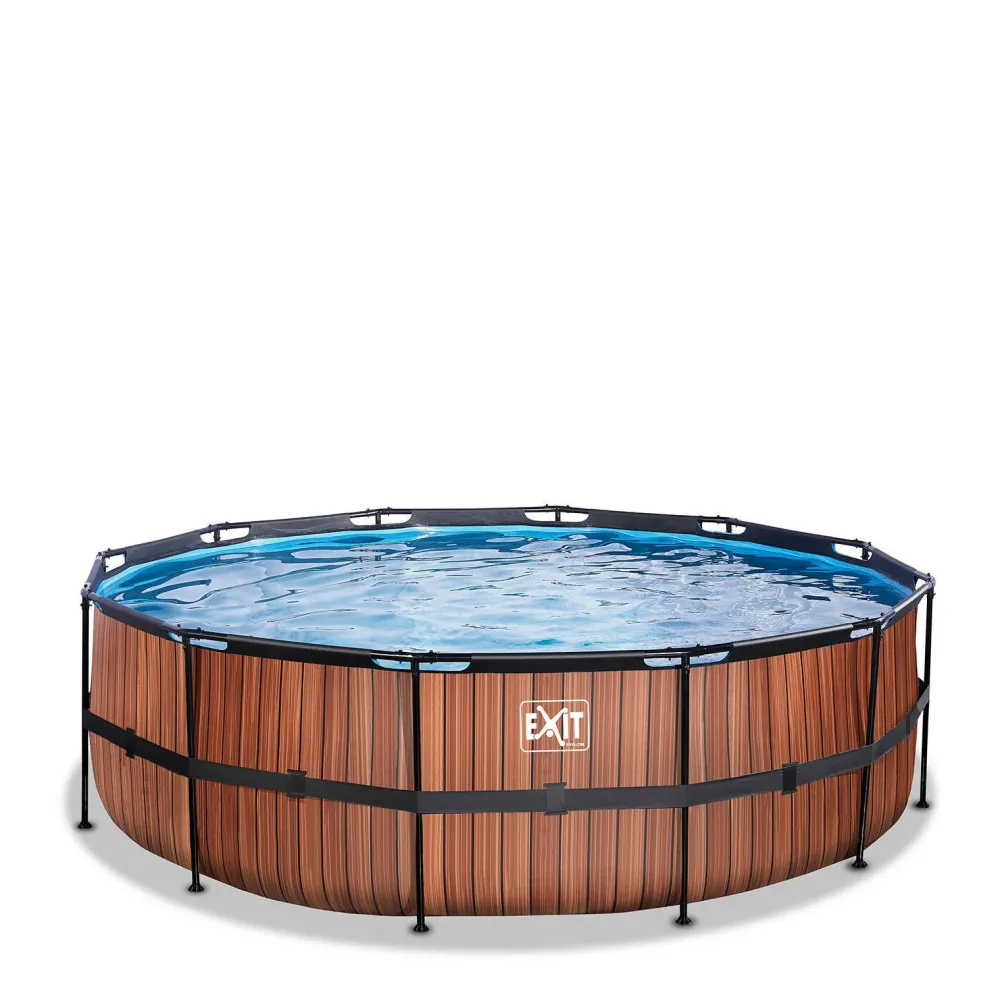 EXIT Wood Zwembad O450X122Cm Met Filterpomp Bruin
