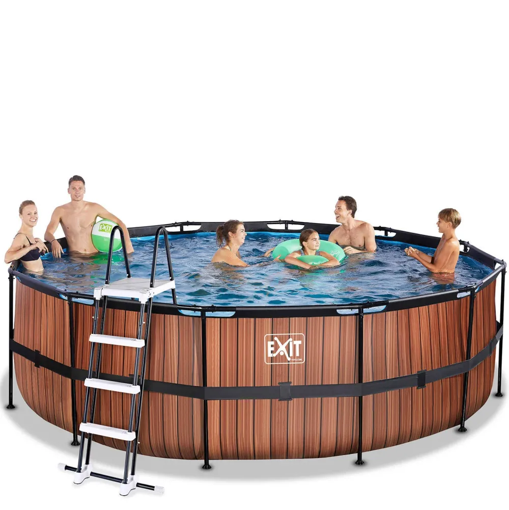 EXIT Wood Zwembad O450X122Cm Met Filterpomp Bruin