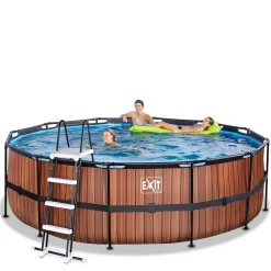 EXIT Wood Zwembad O450X122Cm Met Filterpomp Bruin