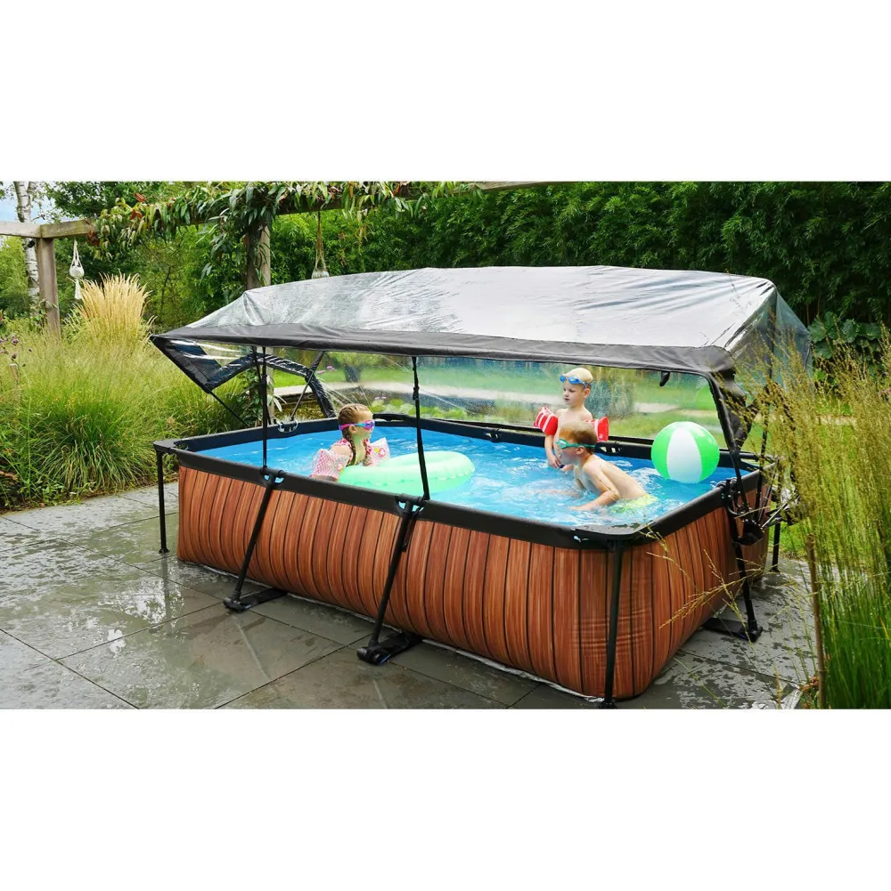 EXIT Wood Zwembad 300X200X65Cm Met Overkapping En Filterpomp Bruin