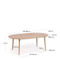 New Kave Home Uitschuifbare Eetkamertafel Oqui (120X120-200 Cm)