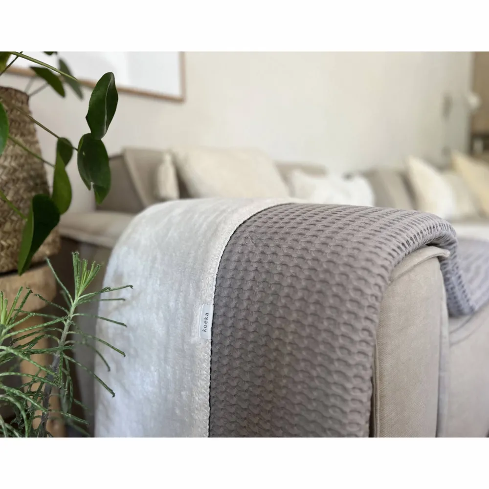 Discount Koeka Oslo Plaid Wafel En Teddy Clay/Pebble (140X200 Cm)