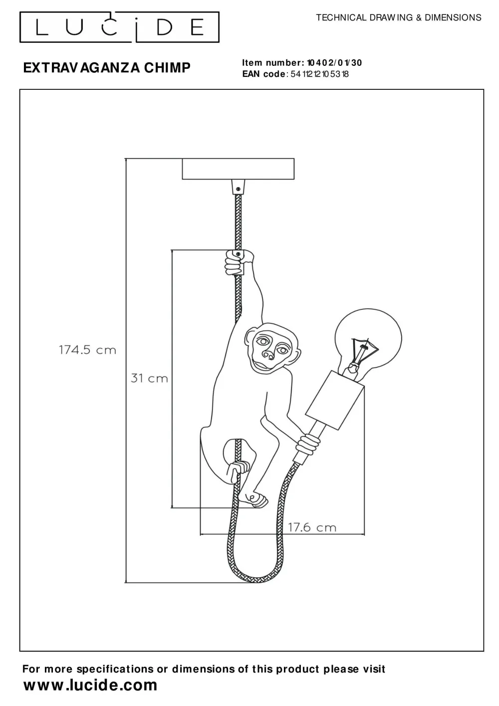 Clearance Lucide Hanglamp Extravaganza Chimp