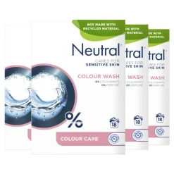 Outlet Neutral Parfumvrij Kleur Waspoeder - 4 X 18 Wasbeurten - Voordeelverpakking - 72 Wasbeurten