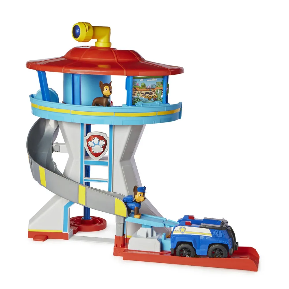 Paw Patrol Uitkijktoren Met Voertuigwerper 2 Chase-Actiefiguren De Politieauto Van Chase En Accessoires