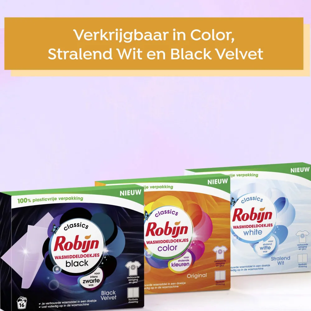 Robijn Classics Black Velvet Wasmiddeldoekjes - 4 X 16 Wasstrips - Voordeelverpakking - 64 Wasbeurten