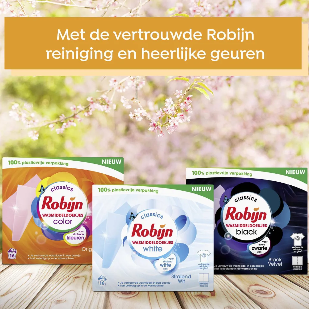 Hot Robijn Classics Stralend Wit Wasmiddeldoekjes - 4 X 16 Wasstrips - Voordeelverpakking - 64 Wasbeurten