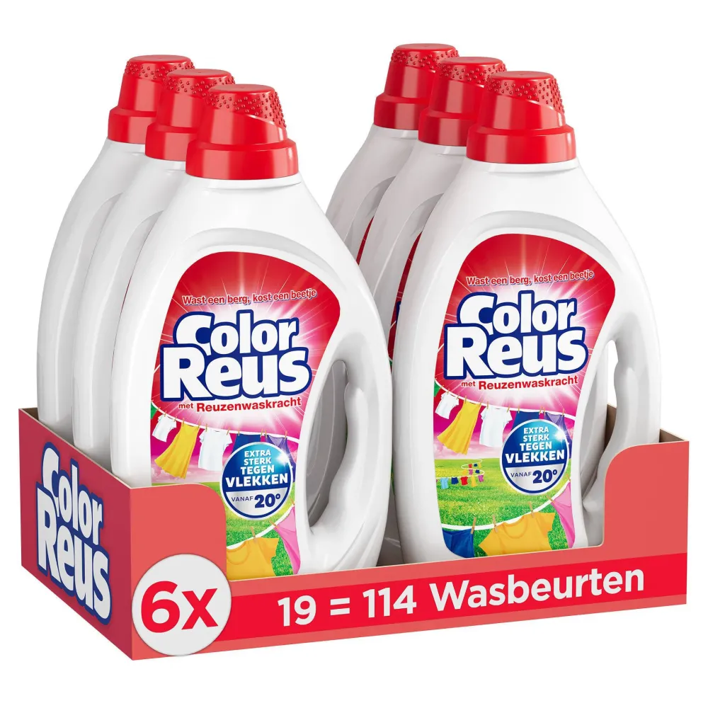 Discount Witte Reus Color Reus Gel - Vloeibaar Wasmiddel - Gekleurde Was - Voordeelverpakking - 6 X 19 Wasbeurten - 114 Wasbeurten