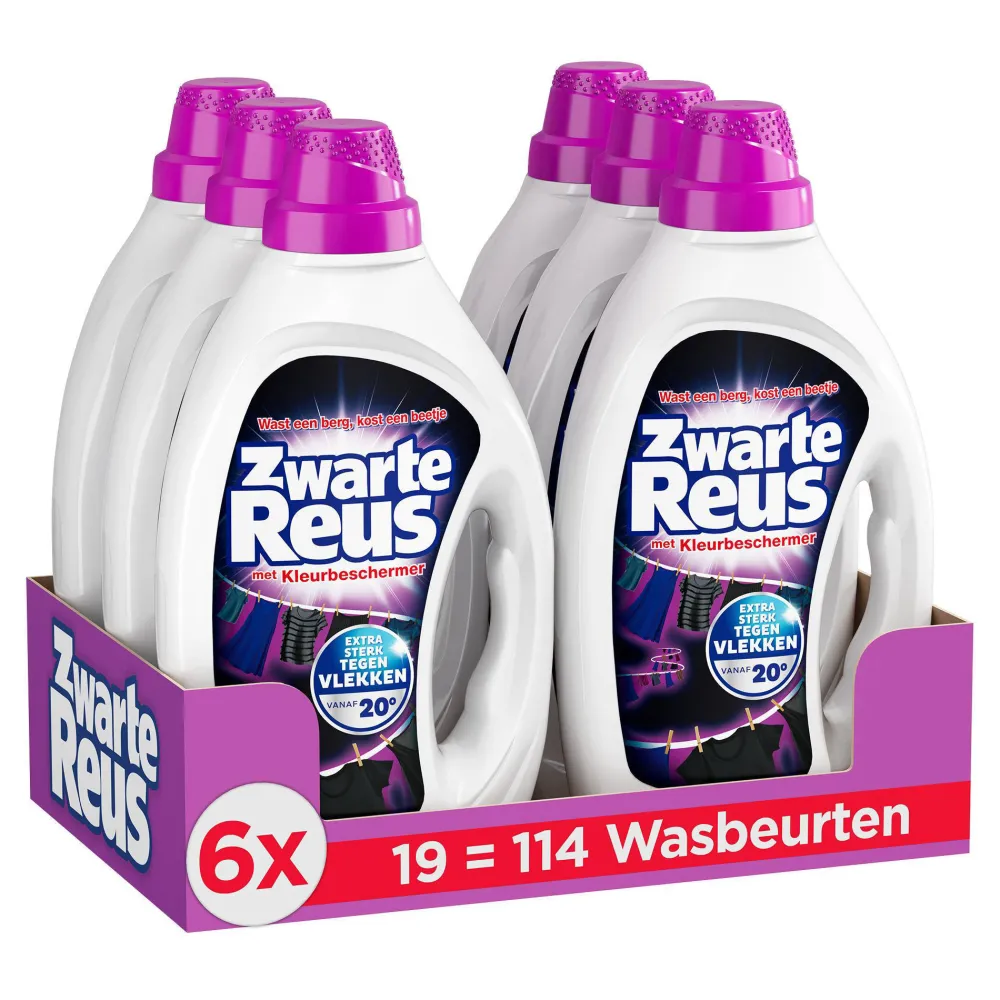 Outlet Witte Reus Zwarte Reus Gel - Vloeibaar Wasmiddel - Voordeelverpakking - 6 X 19 Wasbeurten - 114 Wasbeurten